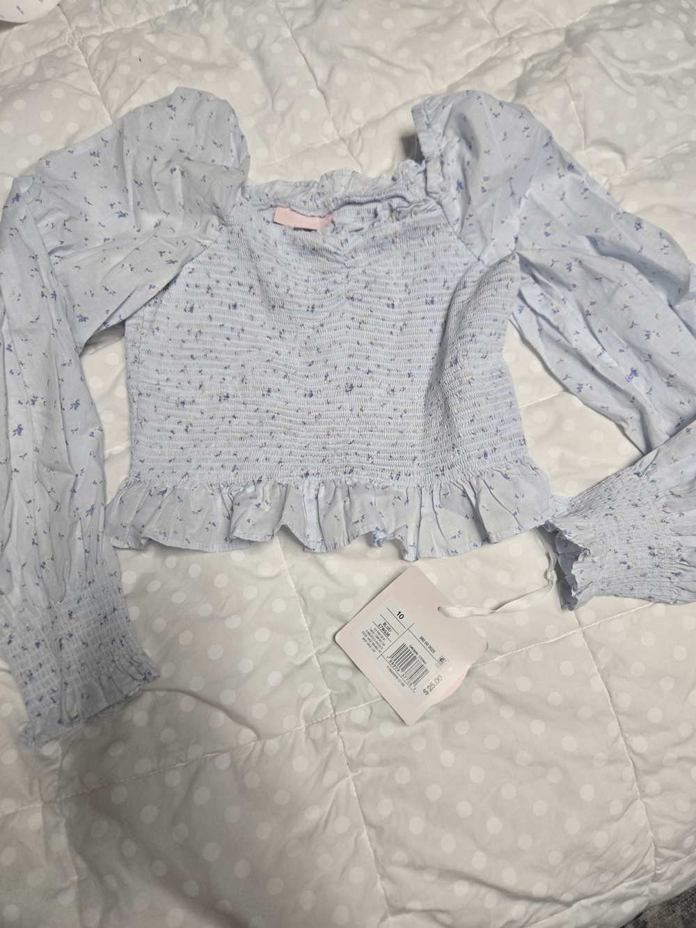 LoveShackFancy Target Collab Light Blue Floral Smocked Puff-Sleeve Top - Kids